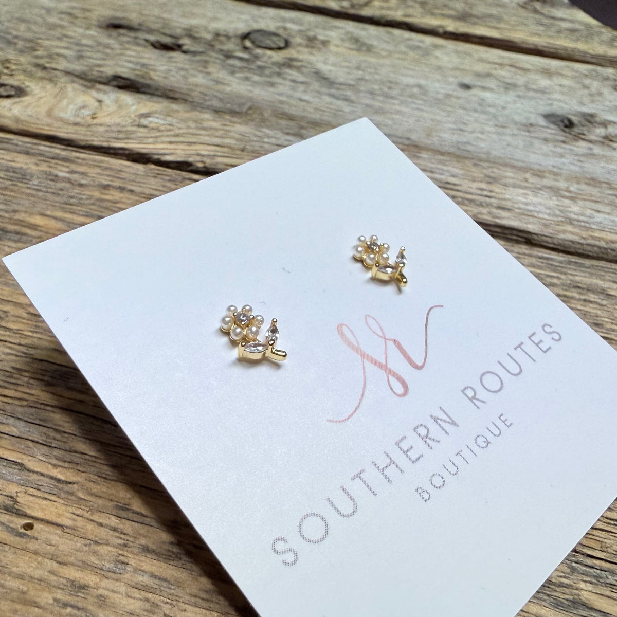 Flower Gold Dipped CZ Stud Earrings | Gold