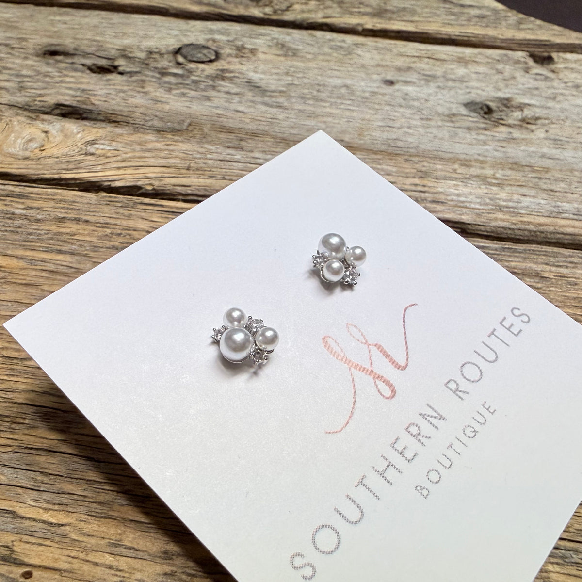 Pearl Cluster Gold Dipped CZ Stud Earrings | Silver