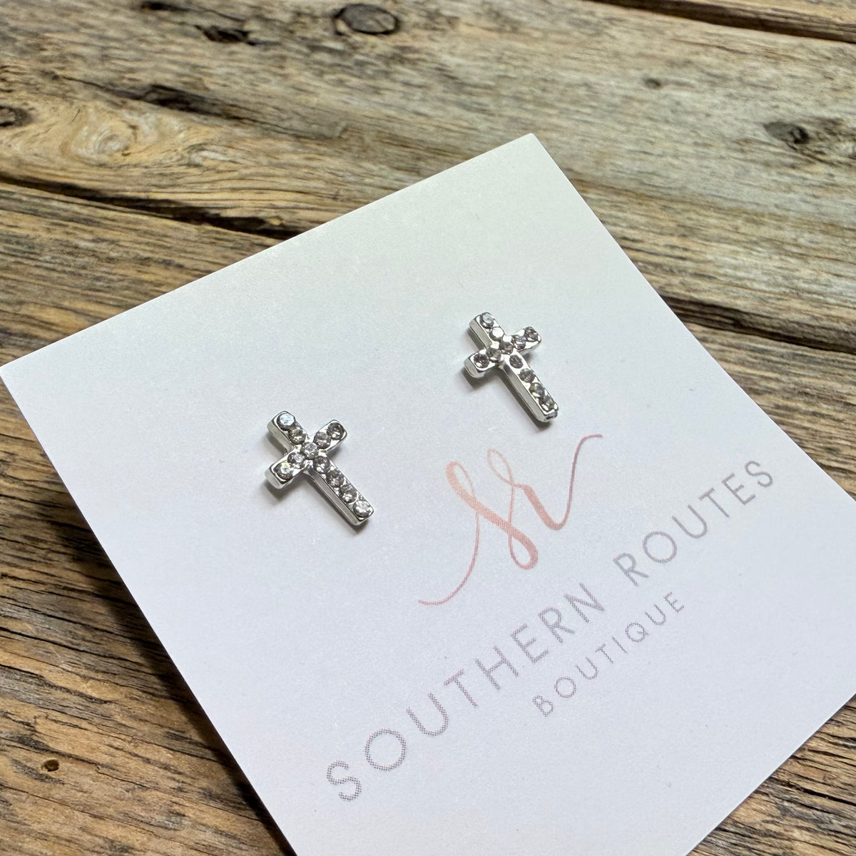 Cross CZ Stud Earrings | Silver