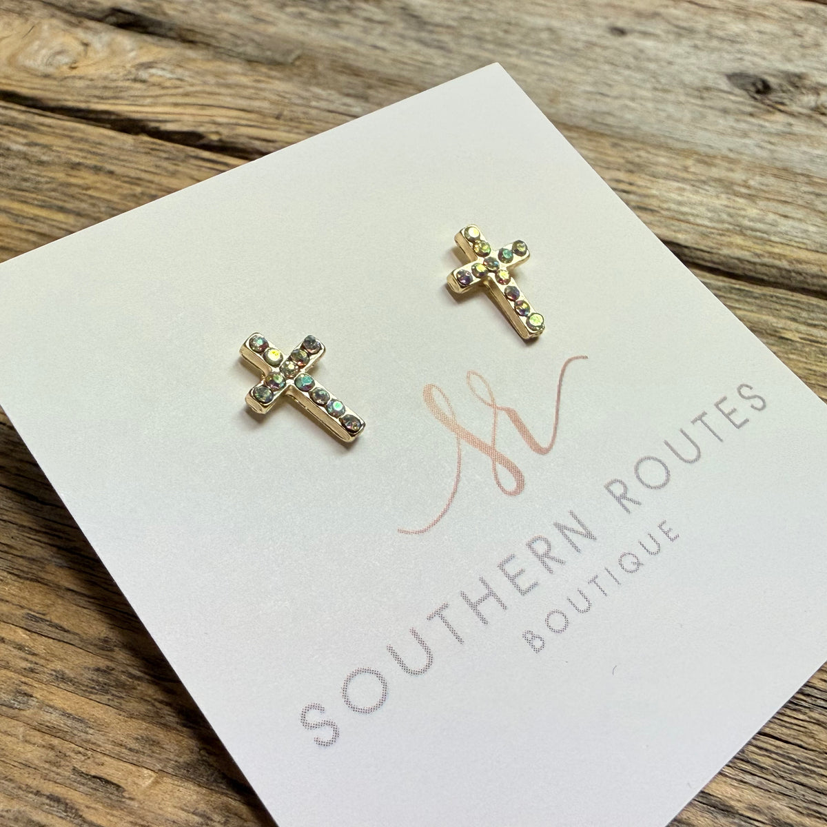 AB Cross Gold Dipped CZ Stud Earrings | Gold
