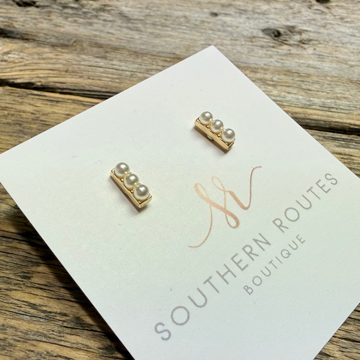 Rectangle Pearl Stud Earrings | Gold