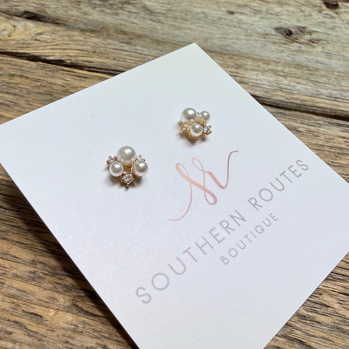 Pearl Cluster CZ Stud Earrings | Gold