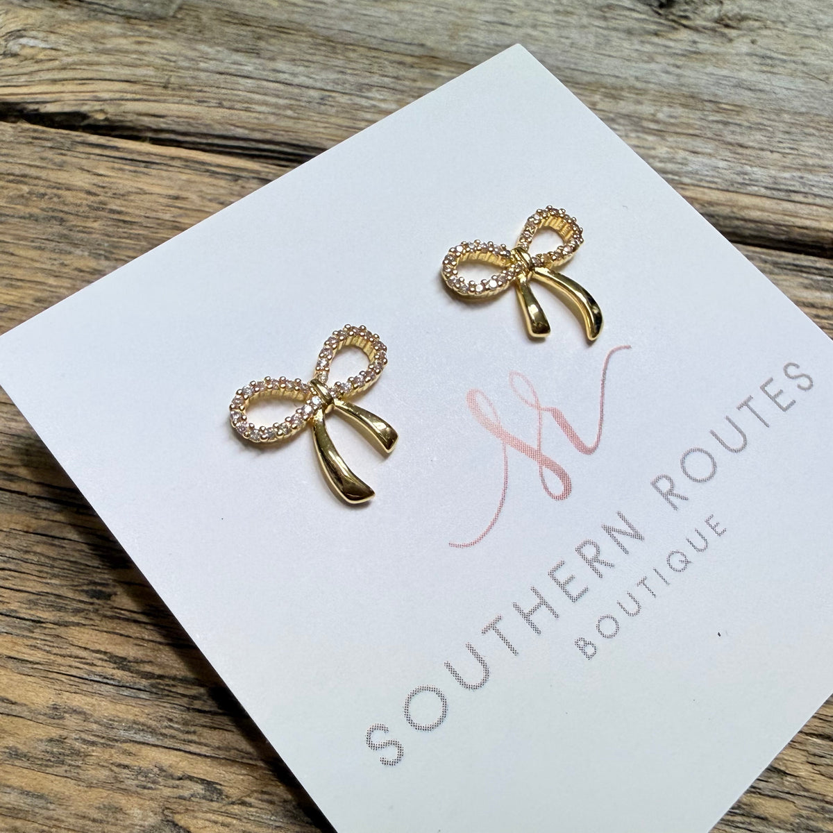 Bow Gold Dipped CZ Stud Earrings | Gold