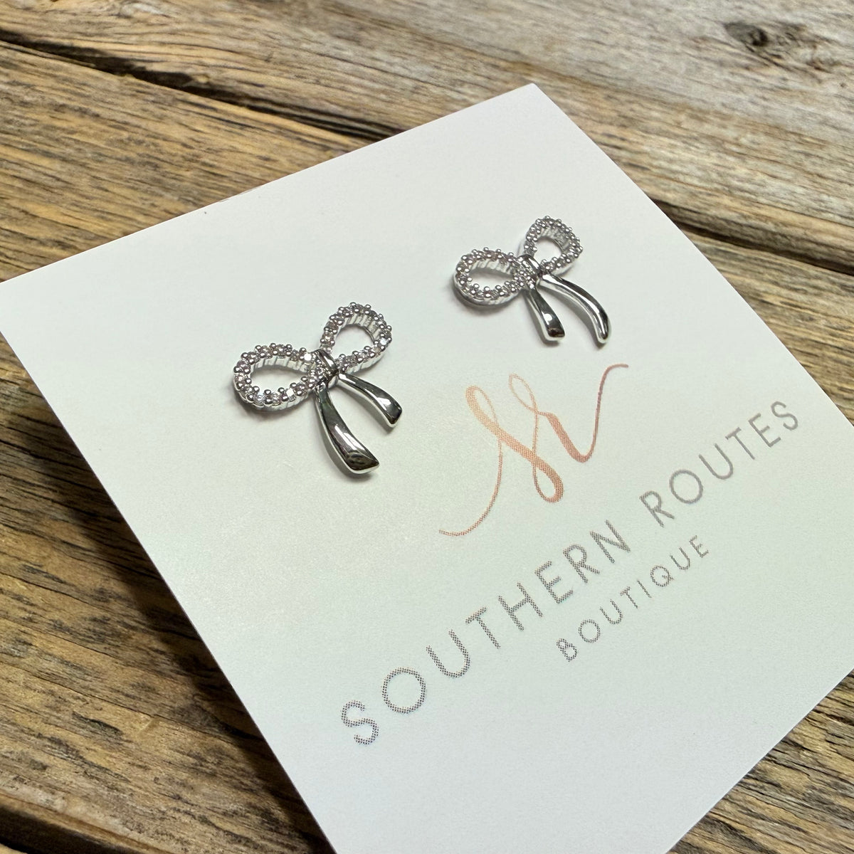 Bow Gold Dipped CZ Stud Earrings | Silver