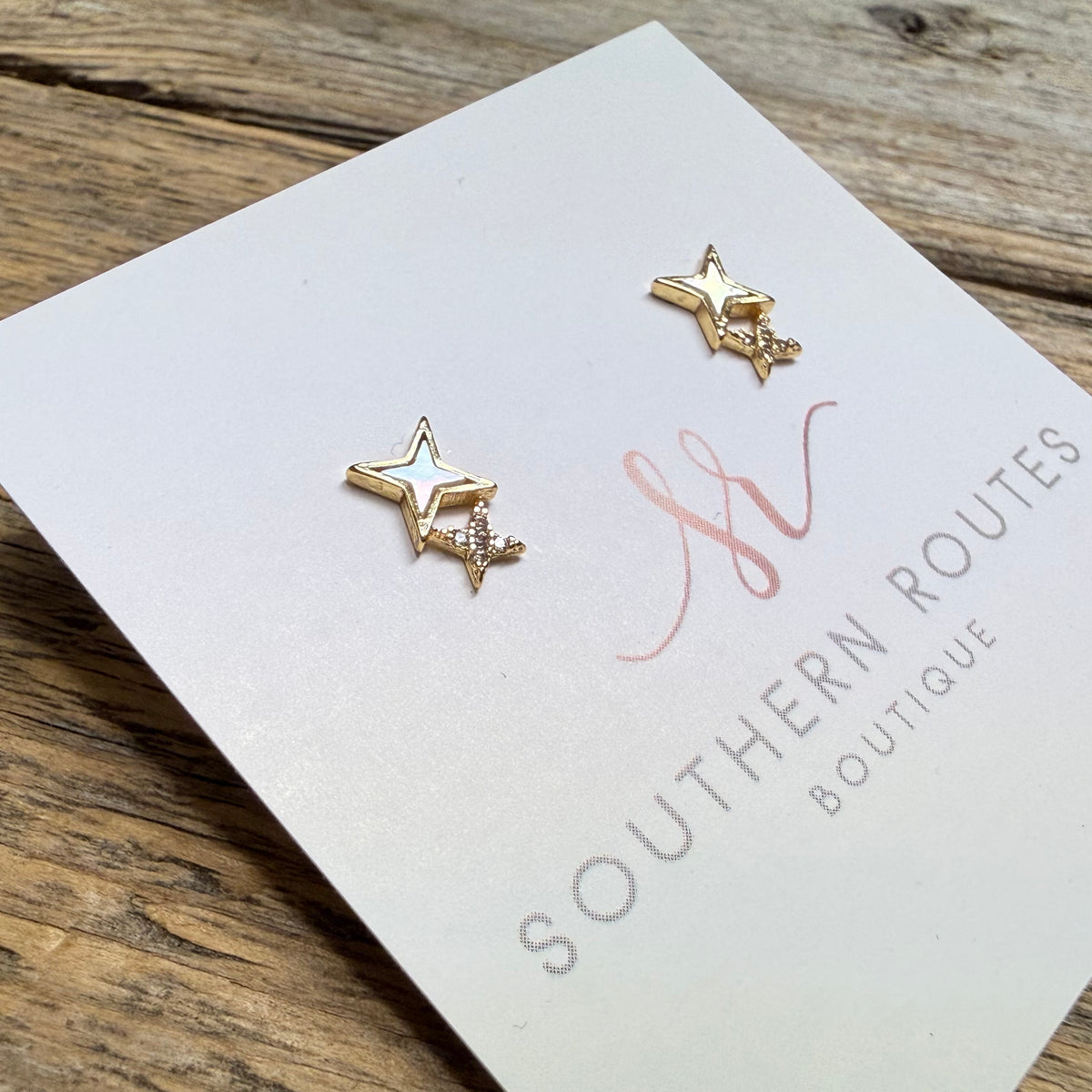 Abalone Shell Star Gold Dipped CZ Stud Earrings | Gold