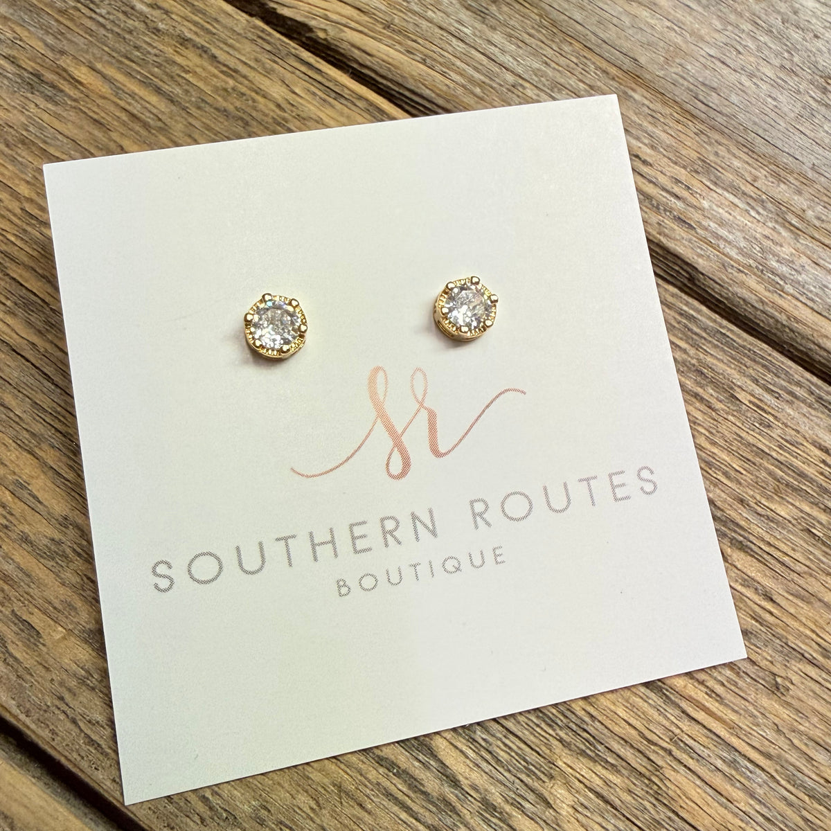 Rhinestone Gold Dipped CZ Stud Earrings | Gold
