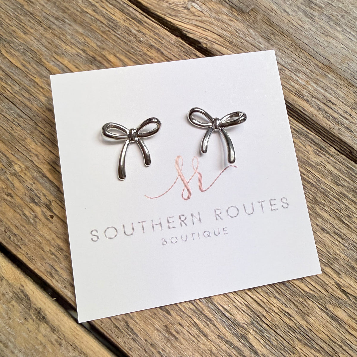 Coquette Bow White Gold Dipped Stud Earrings | Silver