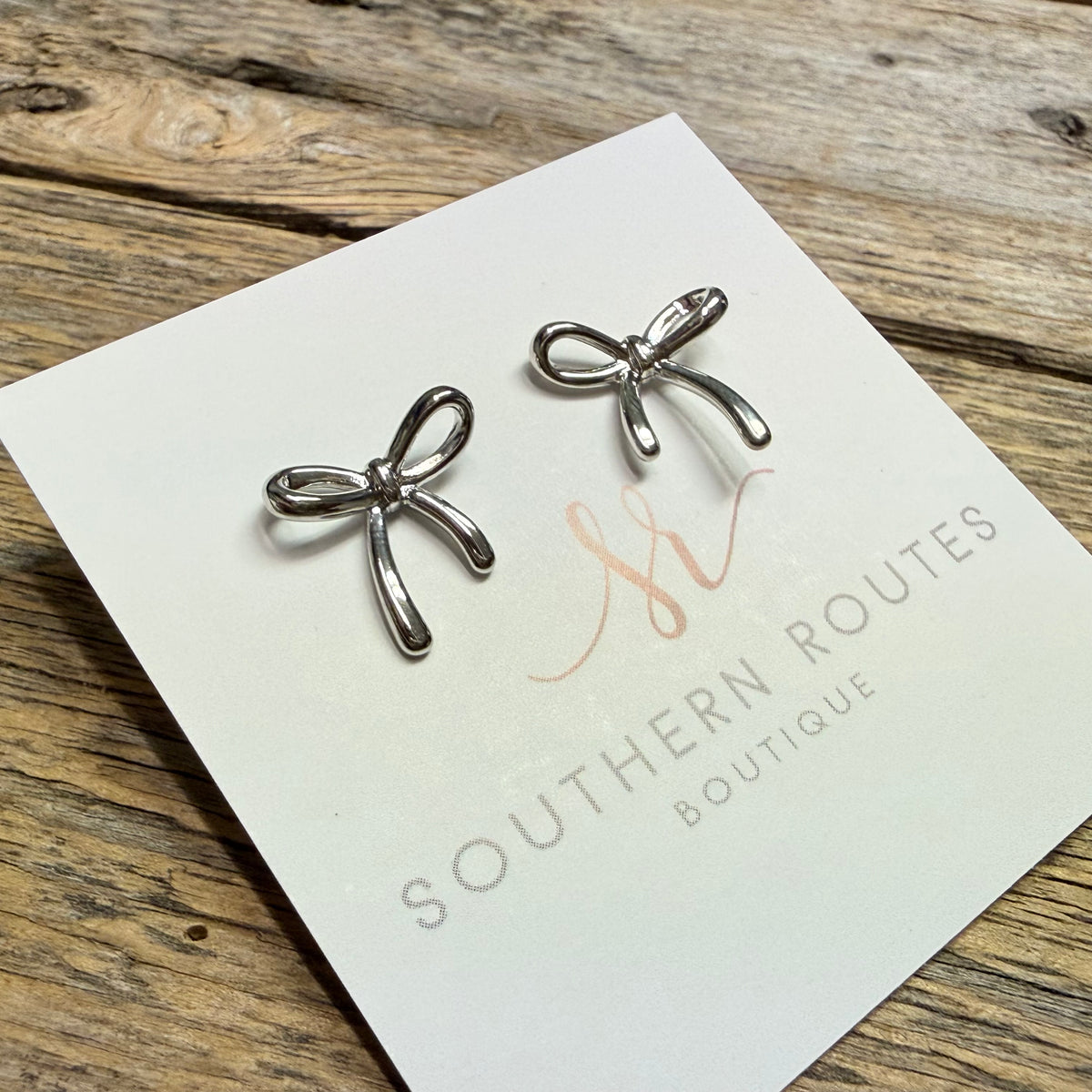 Coquette Bow White Gold Dipped Stud Earrings | Silver