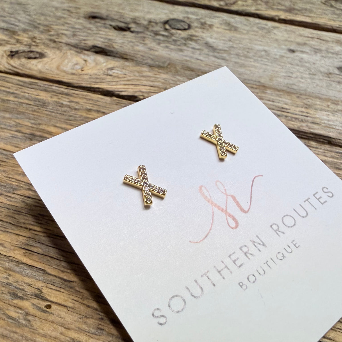 X CZ Stud Earrings | Gold