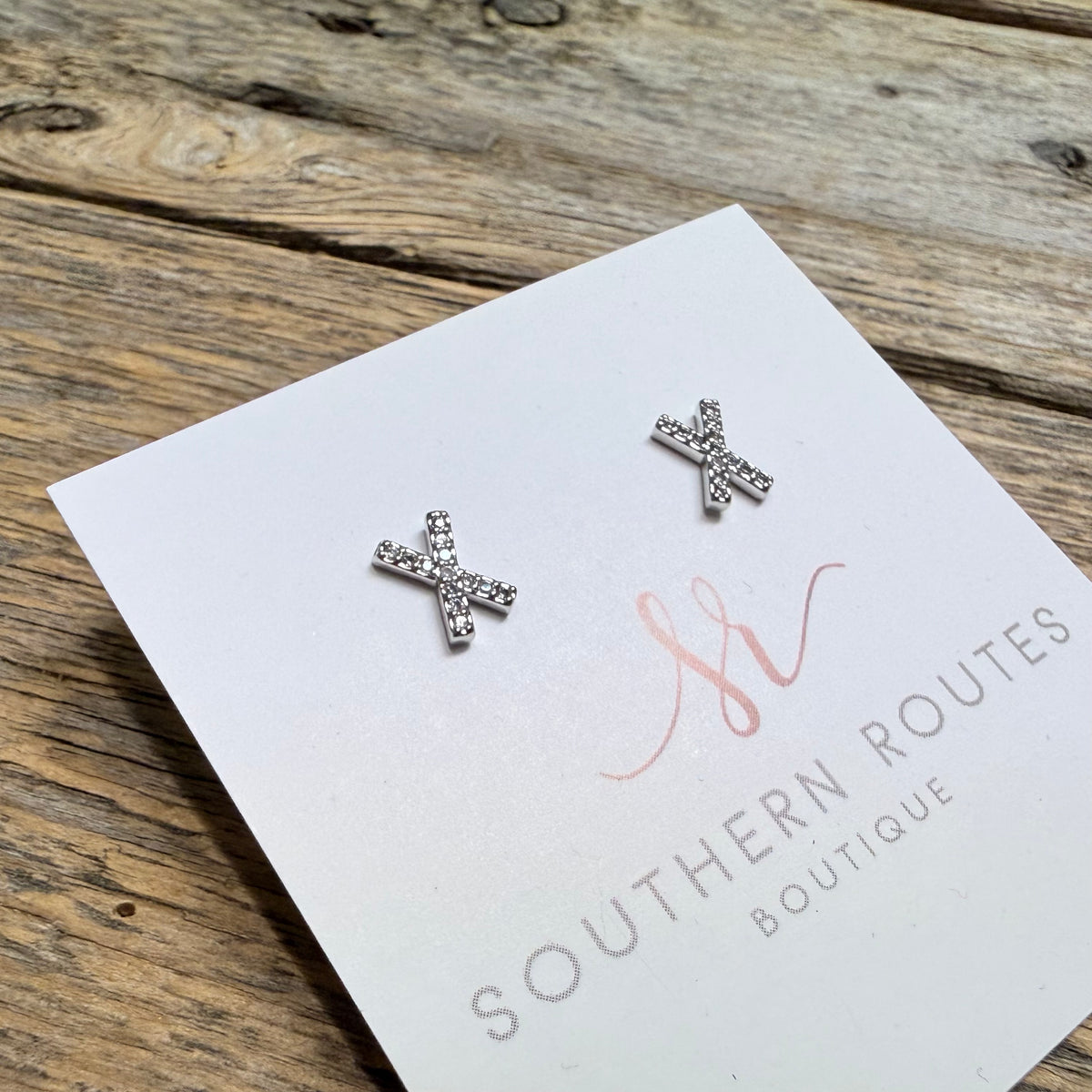 X Gold Dipped CZ Stud Earrings | Silver