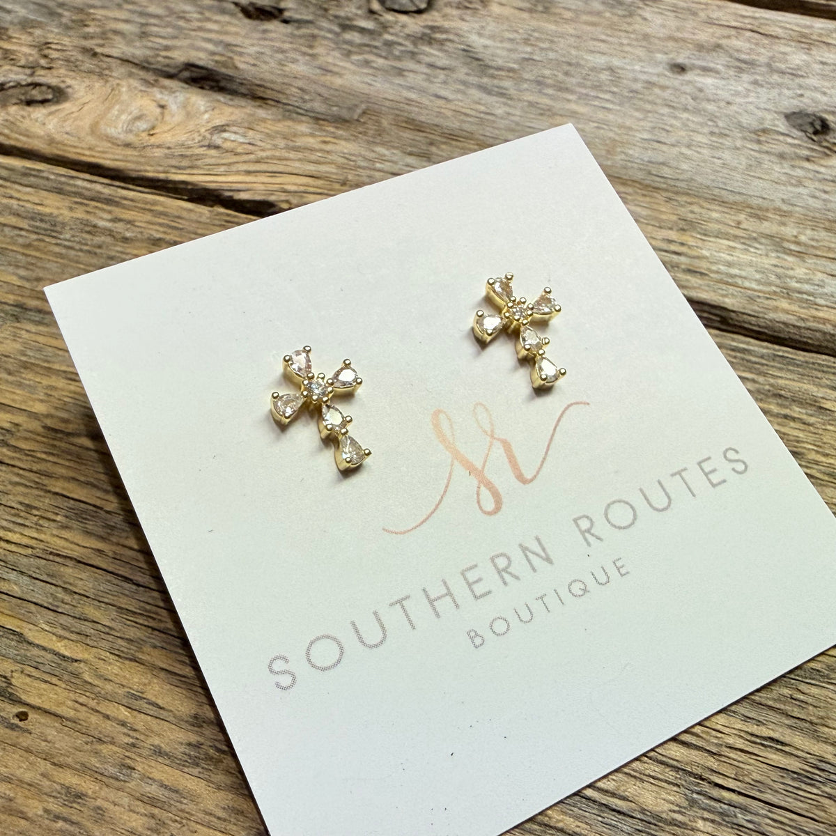 Cross Gold Dipped CZ Stud Earrings | Gold