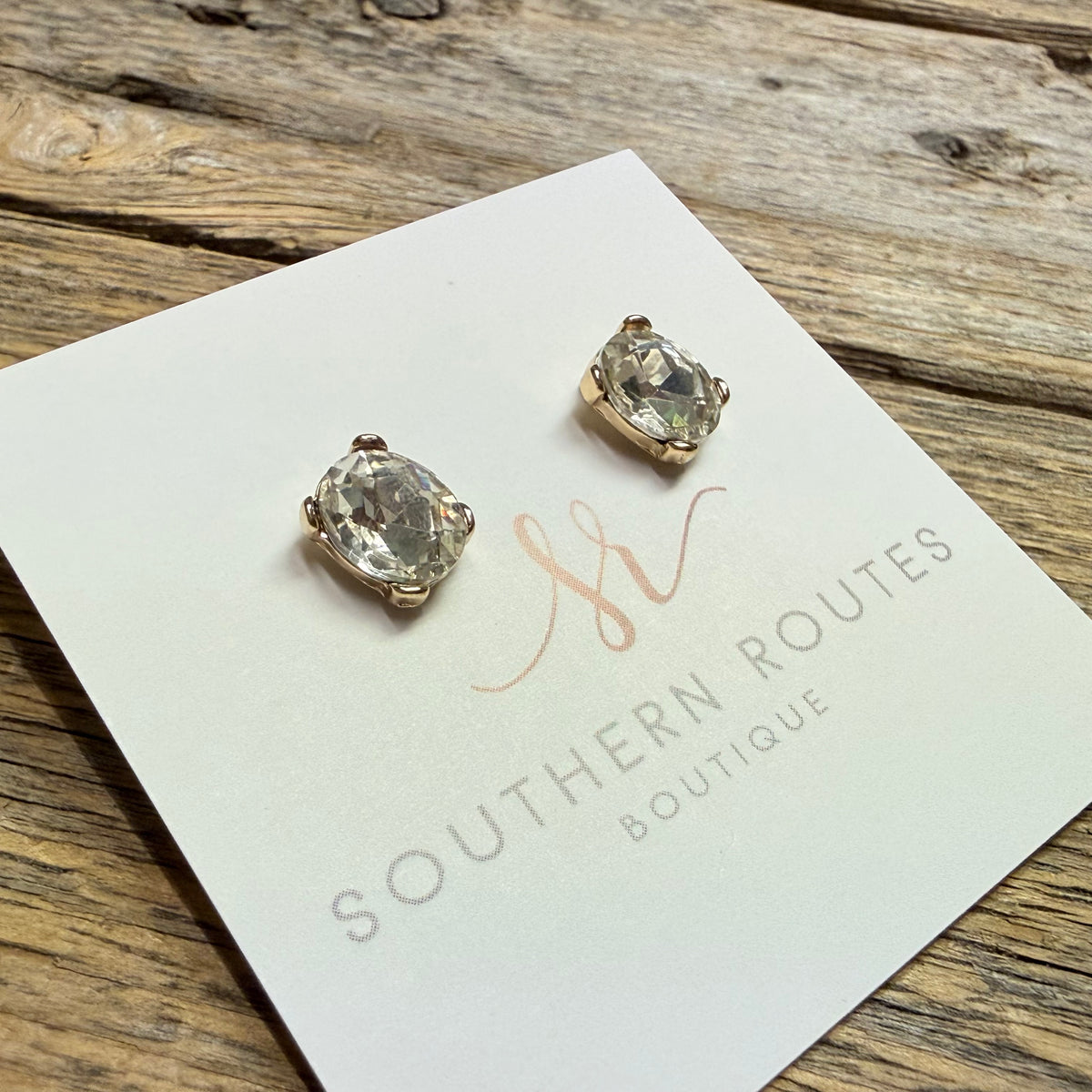 Rectangle CZ Stud Earrings | Gold
