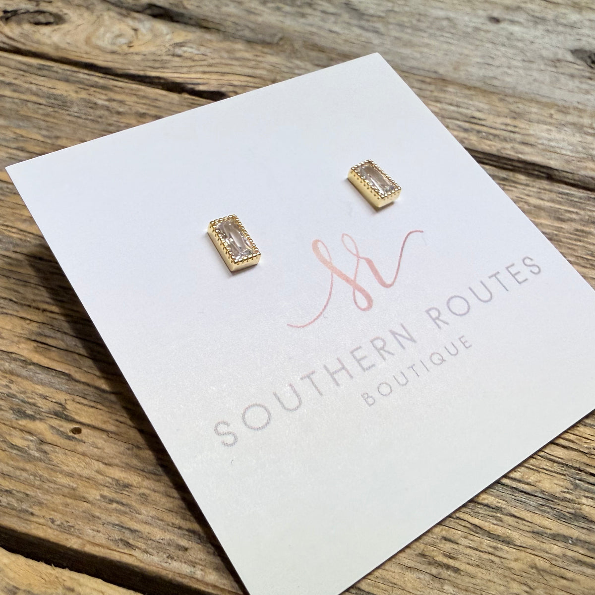 Rectangle Gold Dipped CZ Stud Earrings | Gold