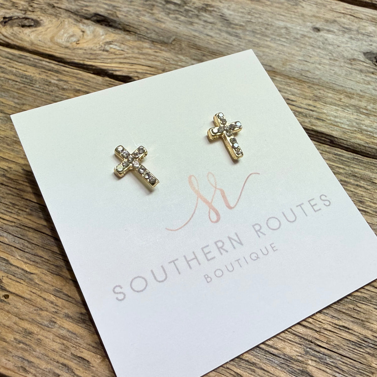 Clear Cross Gold Dipped CZ Stud Earrings | Gold
