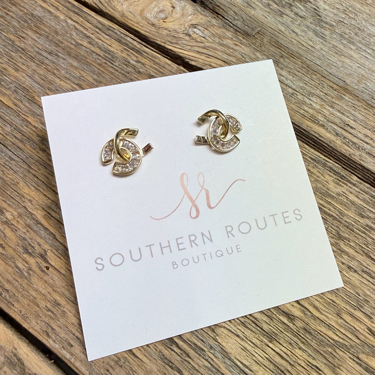 Double Link Gold Dipped CZ Stud Earrings | Gold
