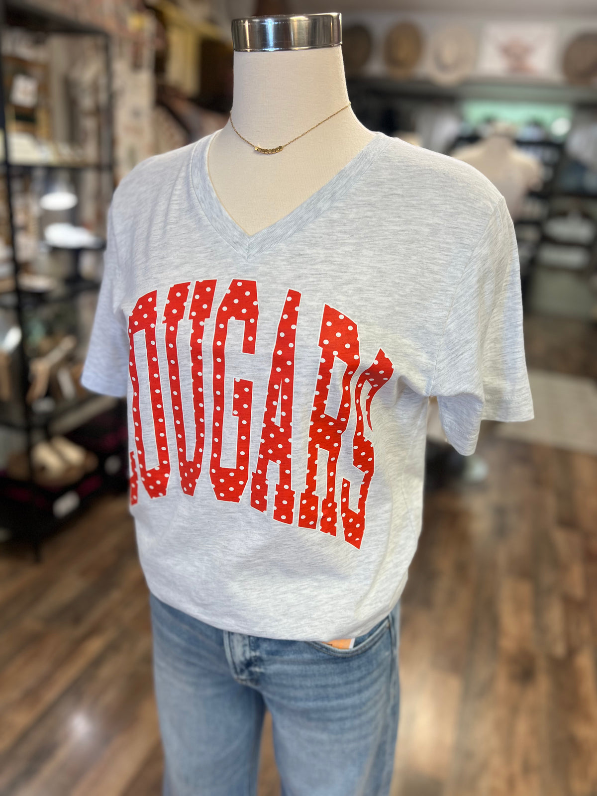 Cougars Polka Dot Tee | Light Heather Grey