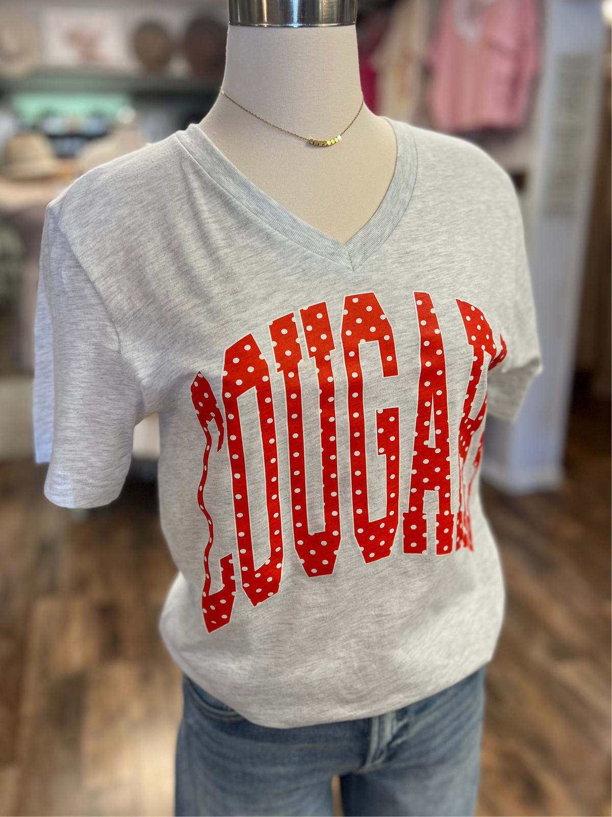 Cougars Polka Dot Tee | Light Heather Grey