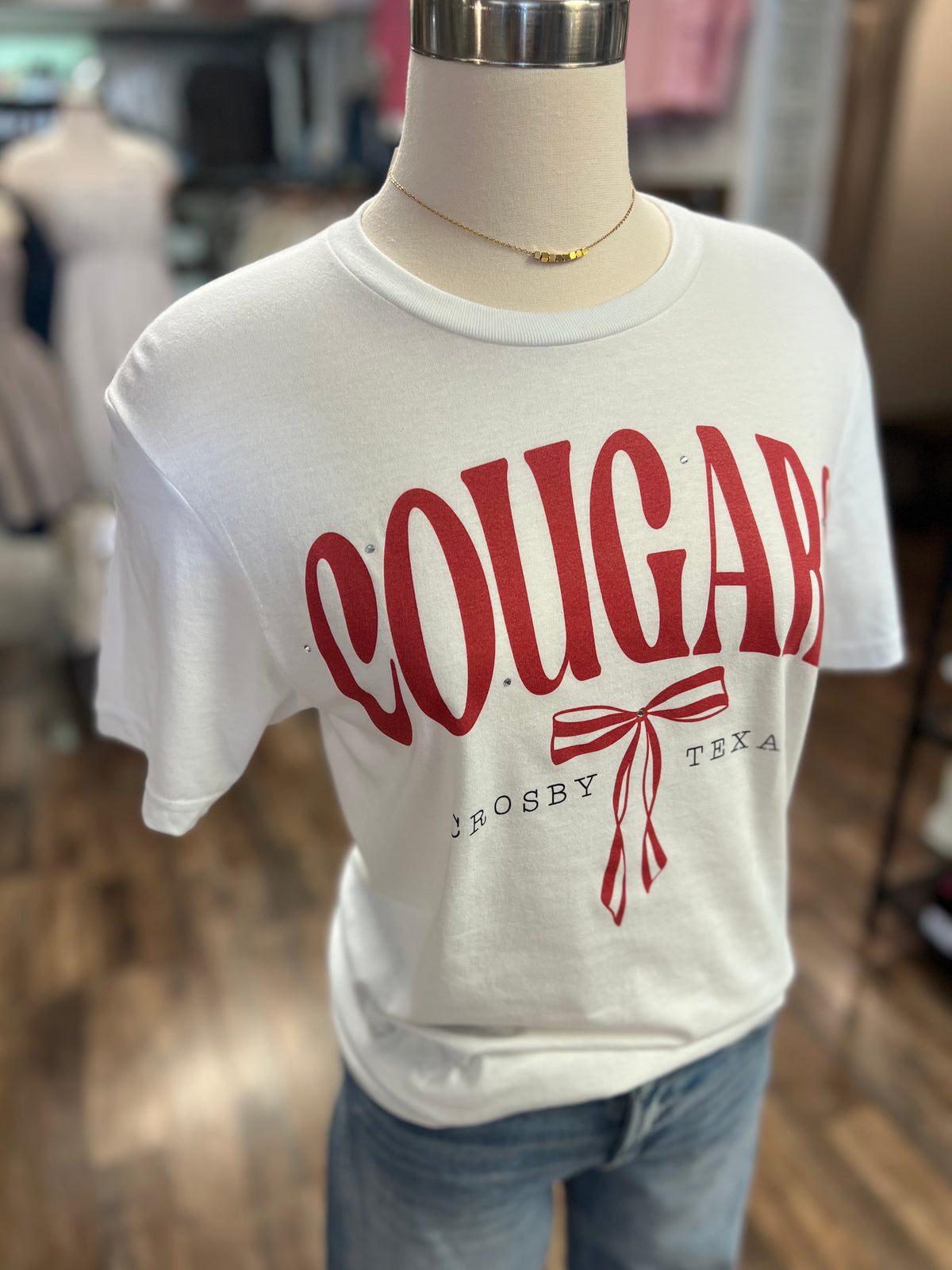Cougars Bow w/ Bling Tee | White