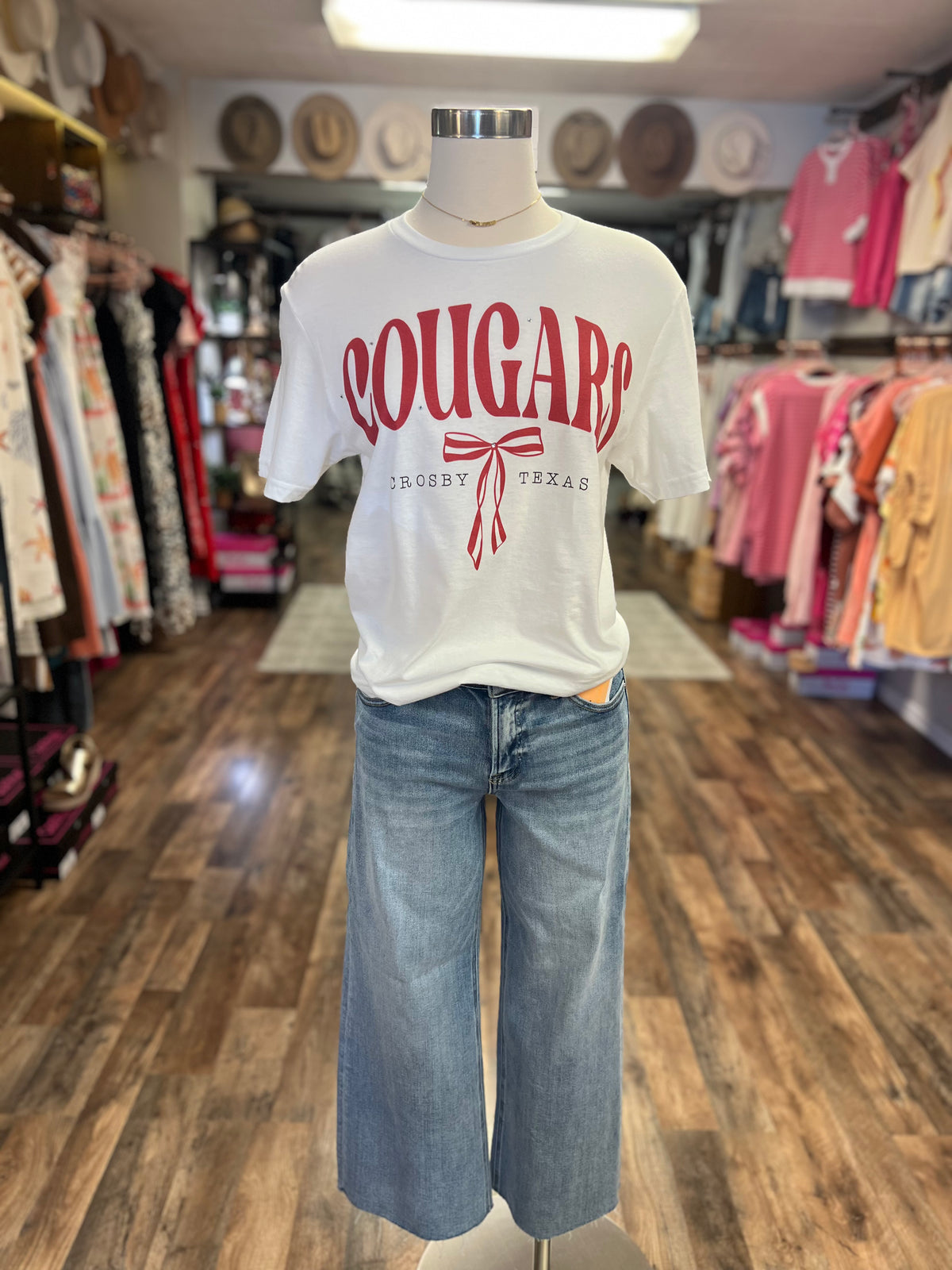 Cougars Bow w/ Bling Tee | White