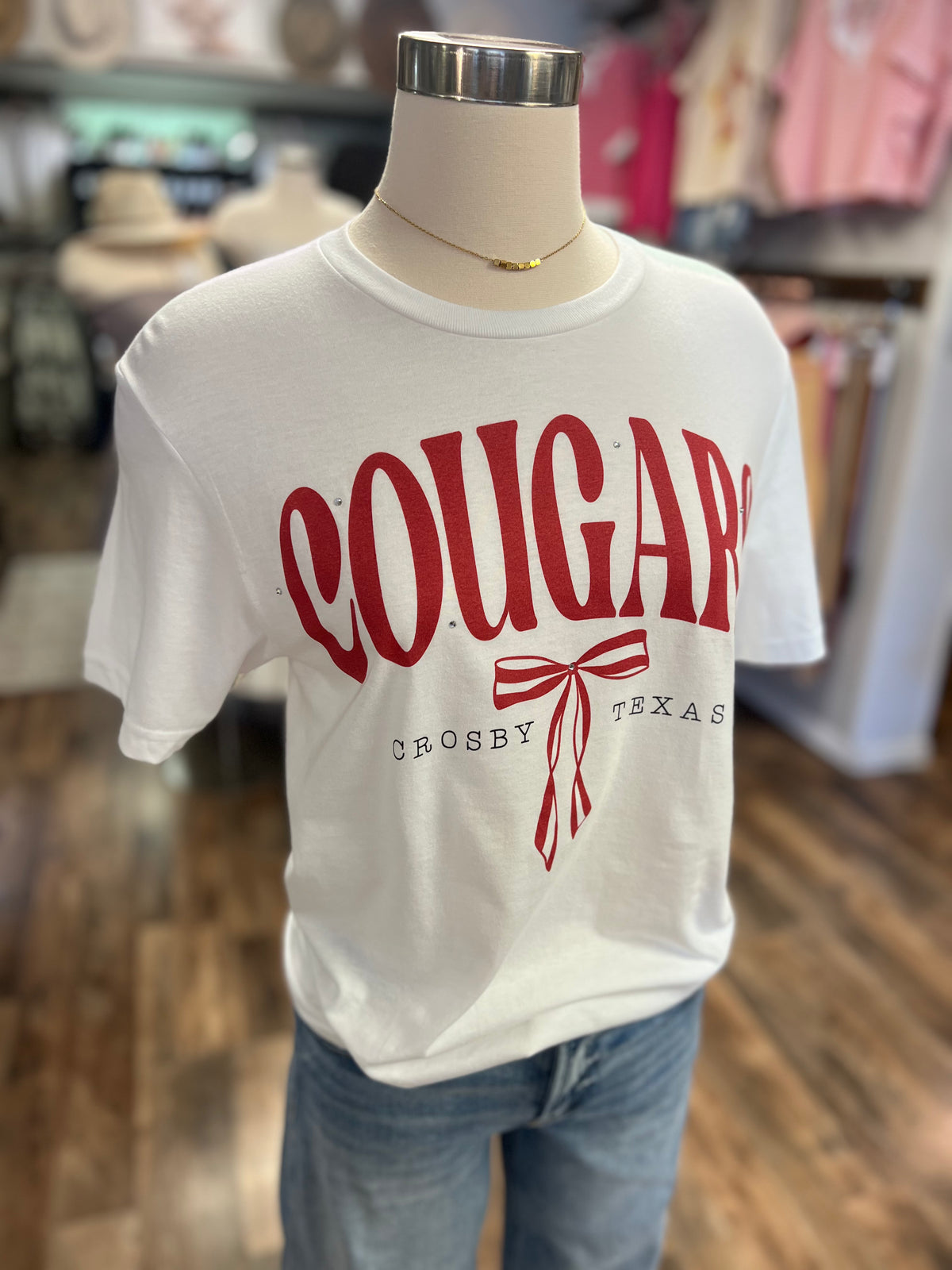 Cougars Bow w/ Bling Tee | White