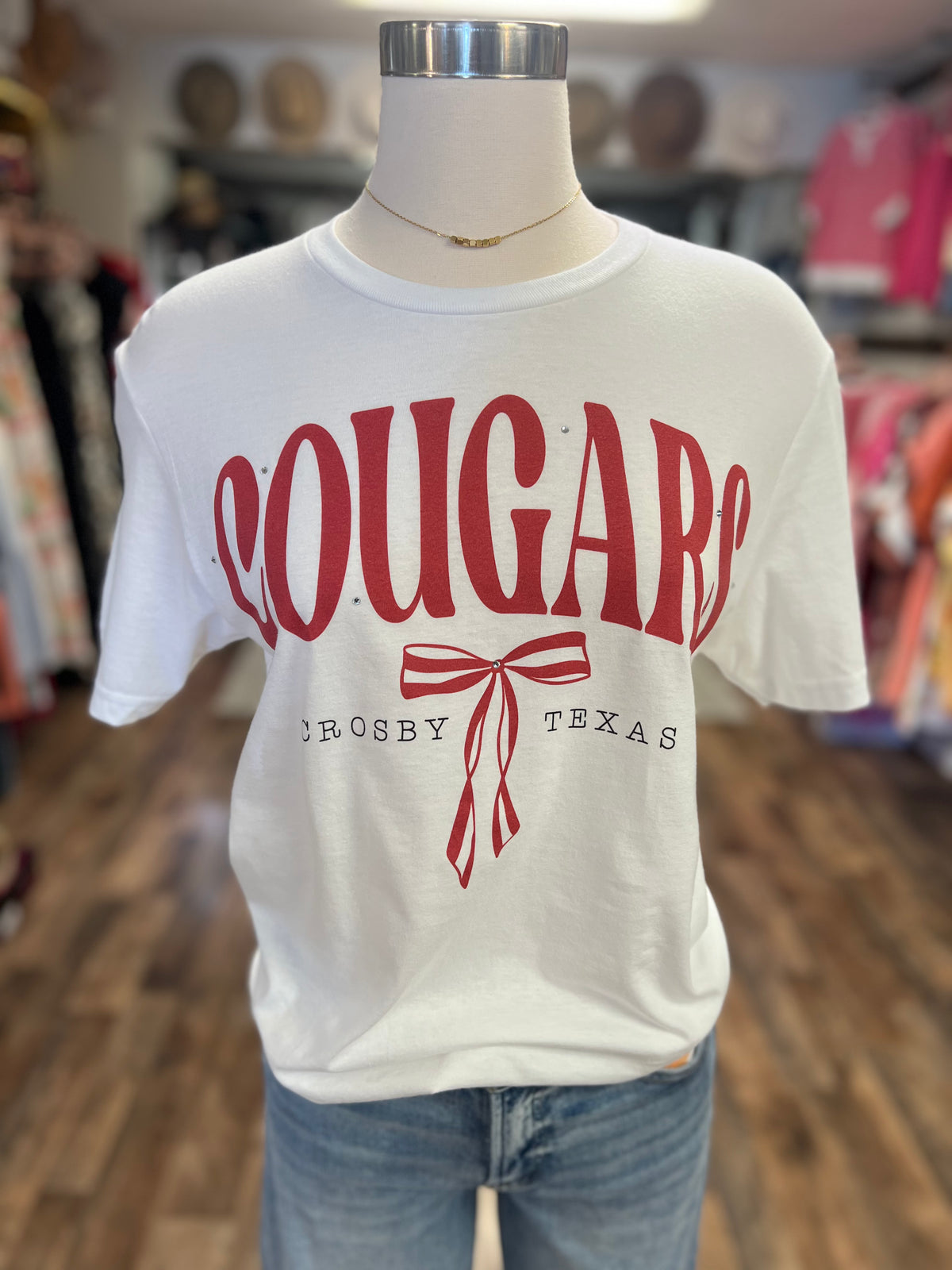 Cougars Bow w/ Bling Tee | White