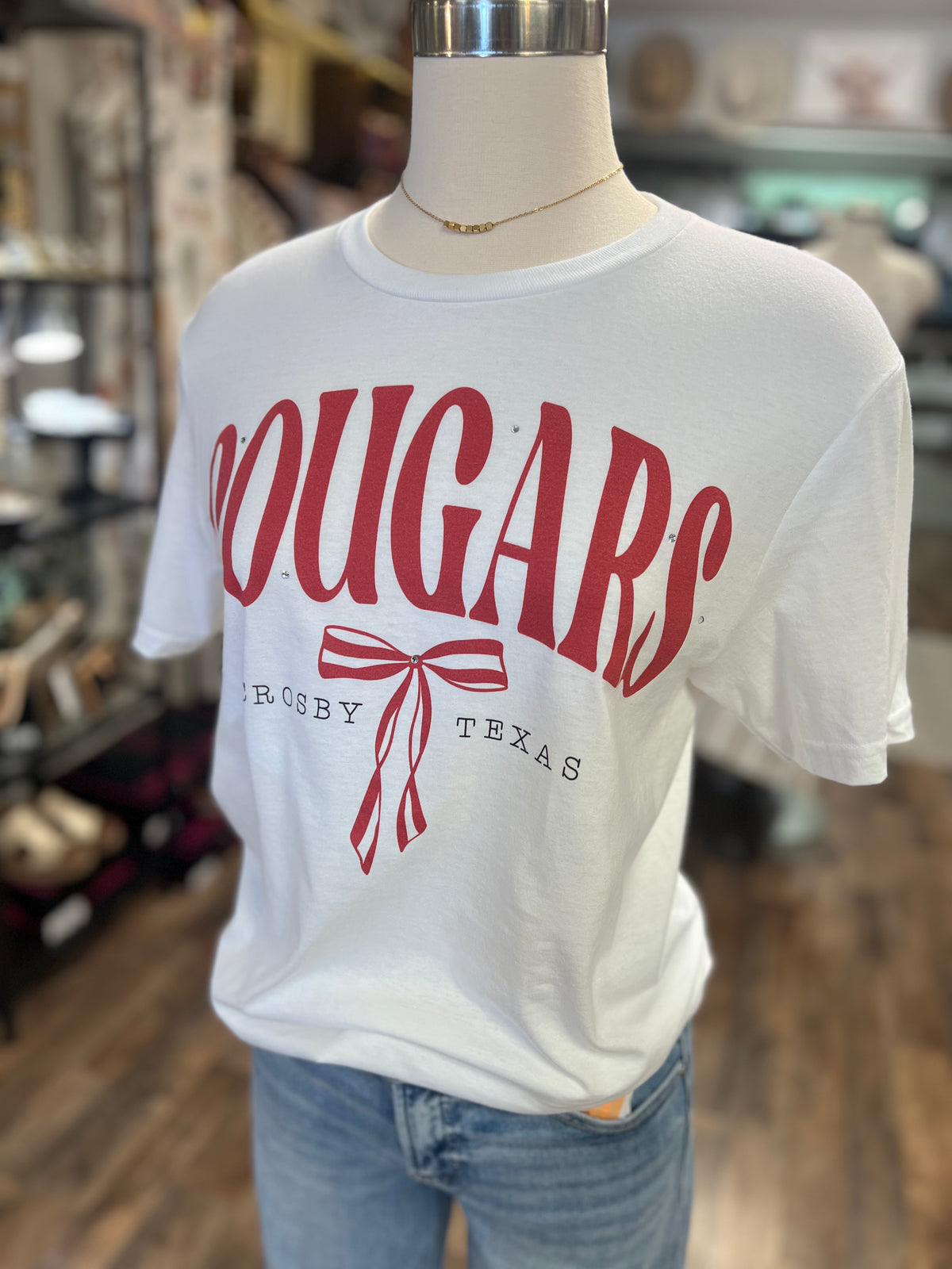 Cougars Bow w/ Bling Tee | White