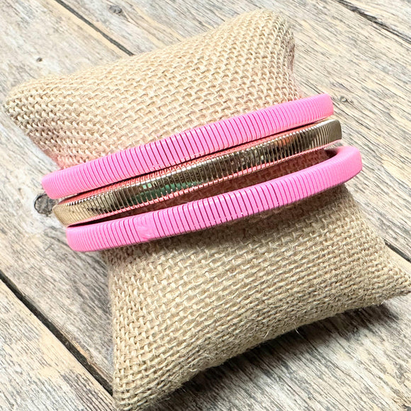 Omega Chain Stretch Bracelet Set | Hot Pink+Gold