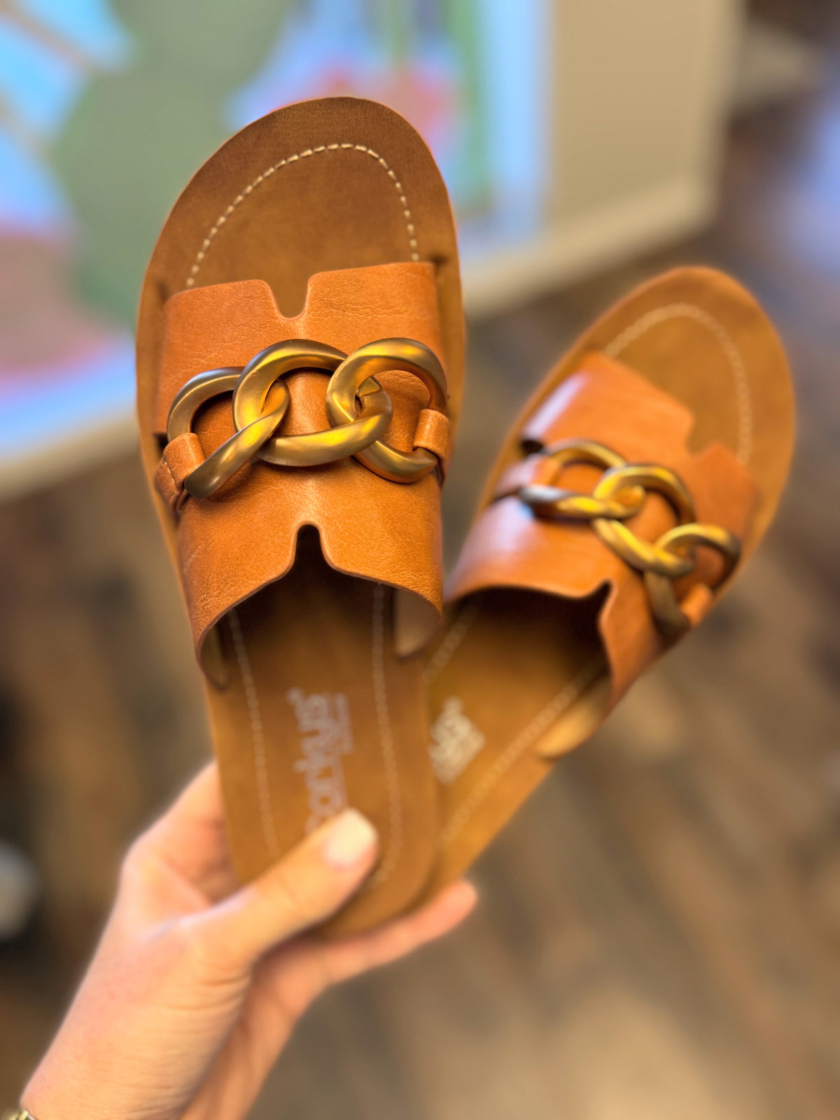 Corky's Chain Letter Sandal | Cognac