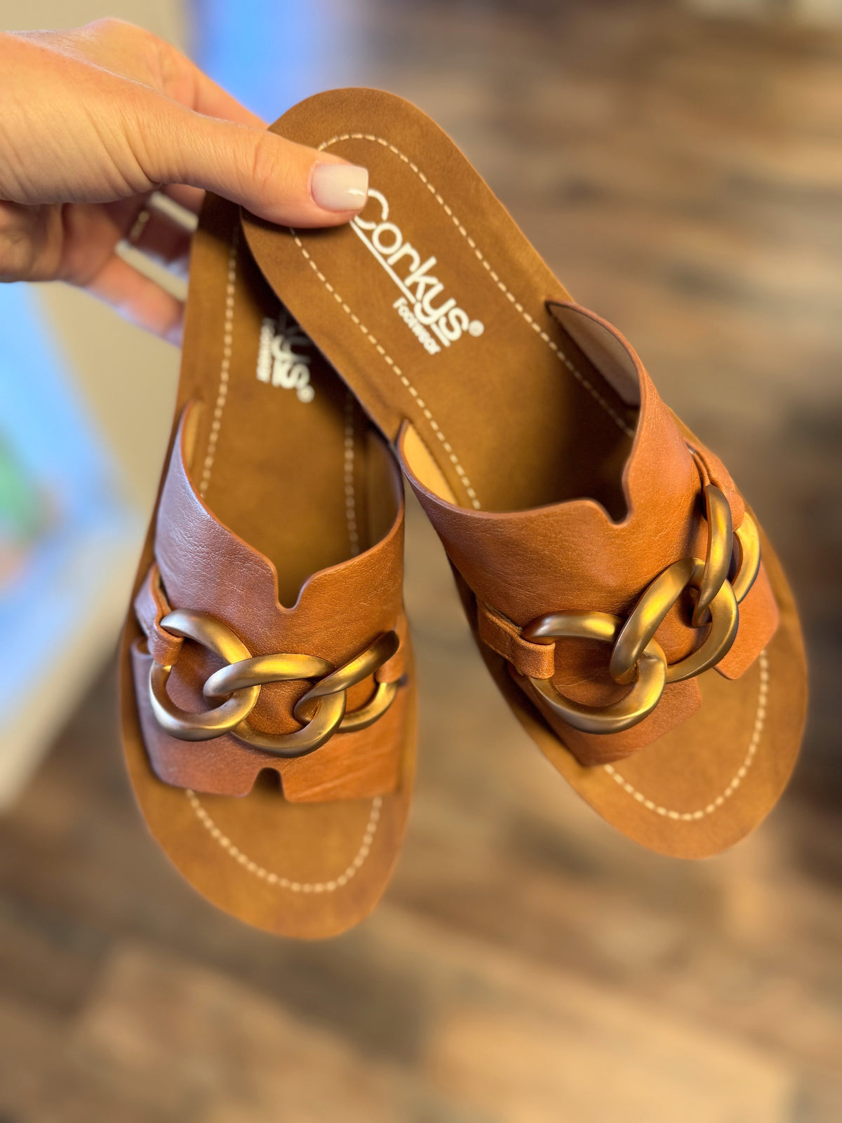 Corky's Chain Letter Sandal | Cognac
