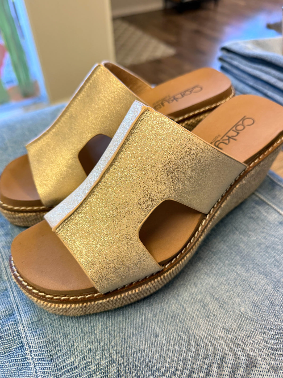 Corky's Kiss N Tell Sandal | Washed Gold Metallic