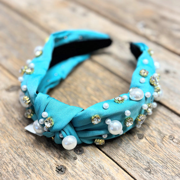 Crystal+Pearl Knot Headband | Turquoise
