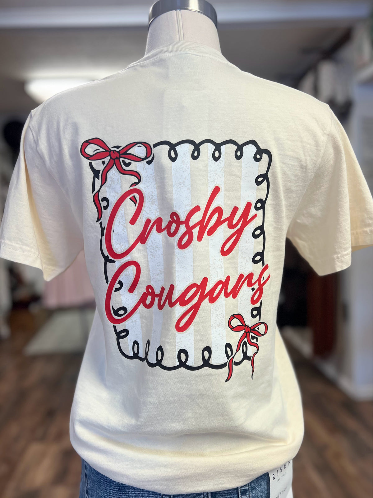 Crosby Cougars Doodle Bow (Front/Back) Tee | Ivory