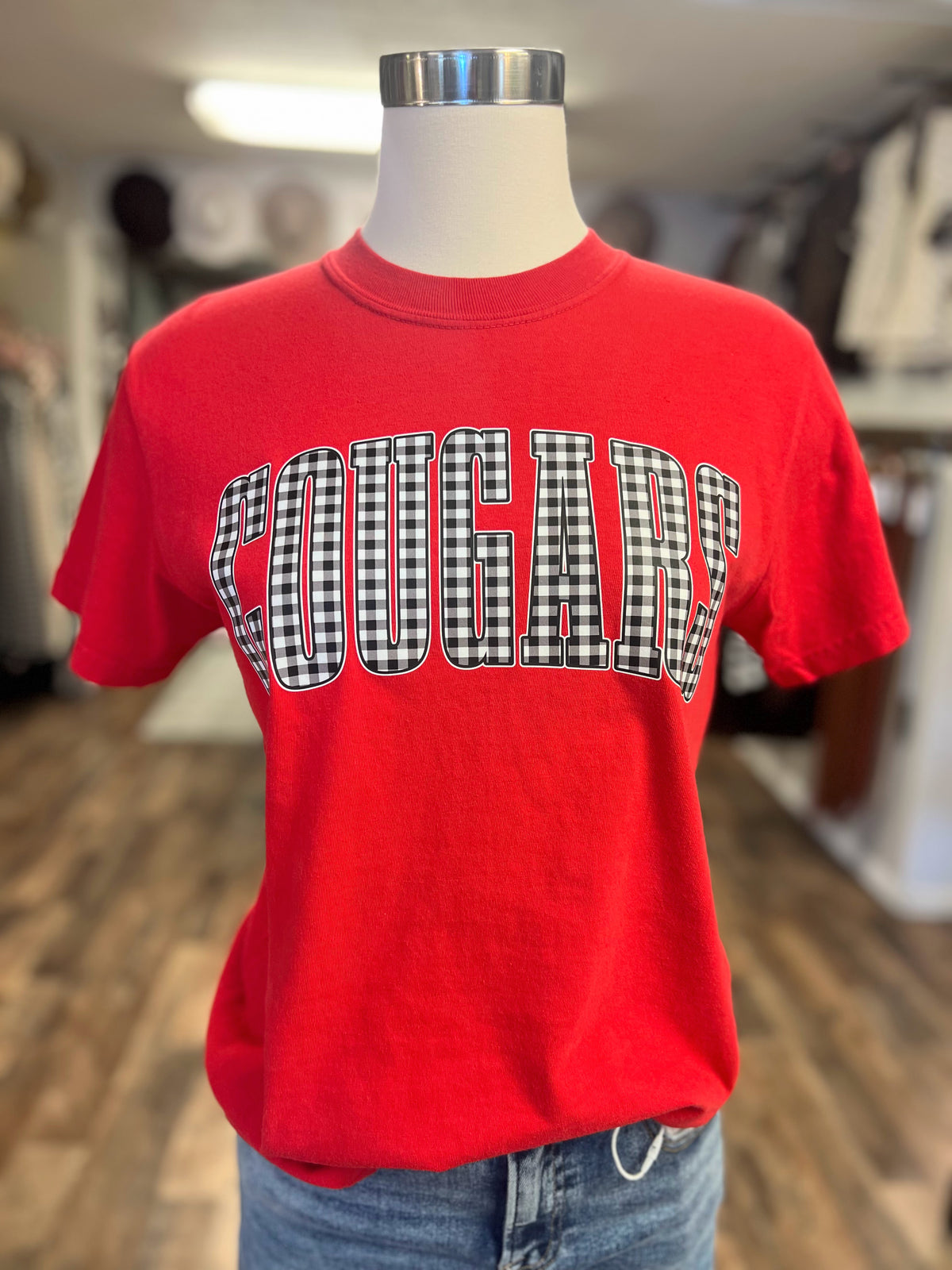 Cougars Preppy Gingham Tee | Red