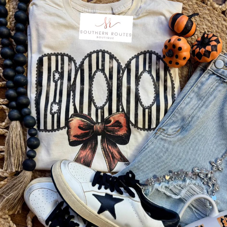 Boo Bow Tee w/ Crystal Embellishments | Natural