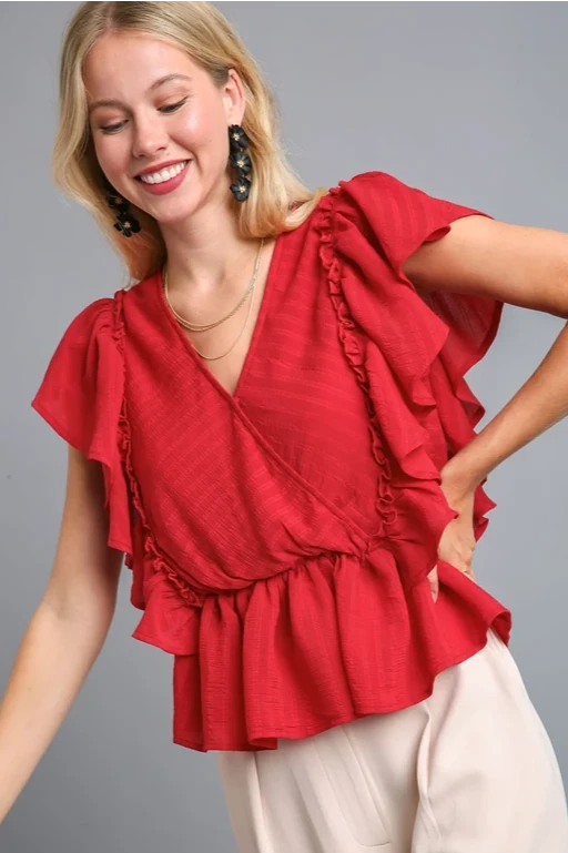 Ruffled Peplum Top | Red