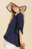 Layered Ruffle Sleeve Top | Navy