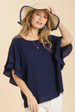 Layered Ruffle Sleeve Top | Navy