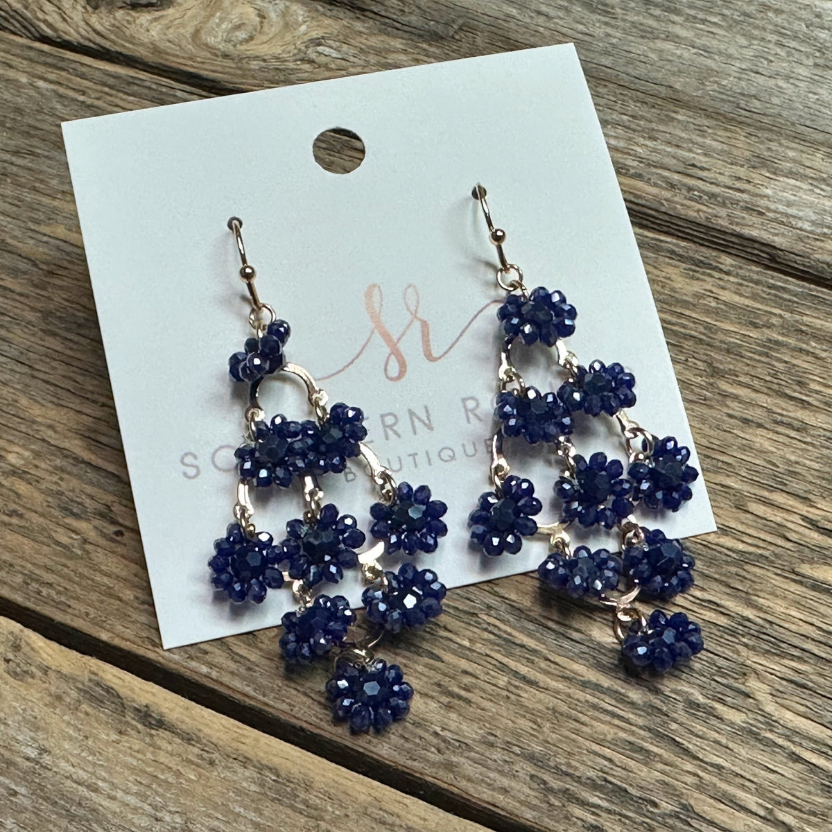 Tiered Beaded Flower Earrings | Cobalt Blue