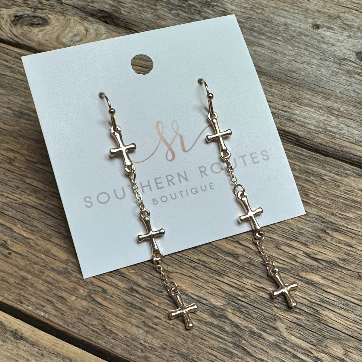 Triple Drop Cross Earrings | Gold