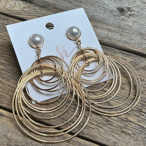 Large Layered Circular Pearl Earrings | Gold