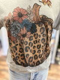 Floral Leopard Pumpkin Tee | Heather Grey