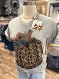 Floral Leopard Pumpkin Tee | Heather Grey