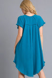 Hi/Low Linen Scoop Dress | Teal Blue