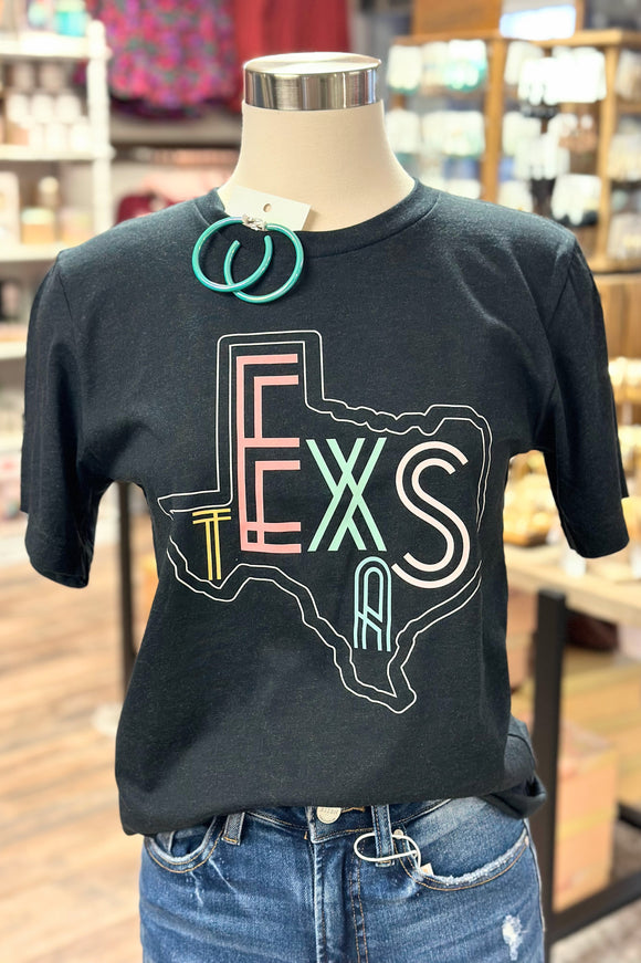 Neon Lights Texas Tee | Heather Black