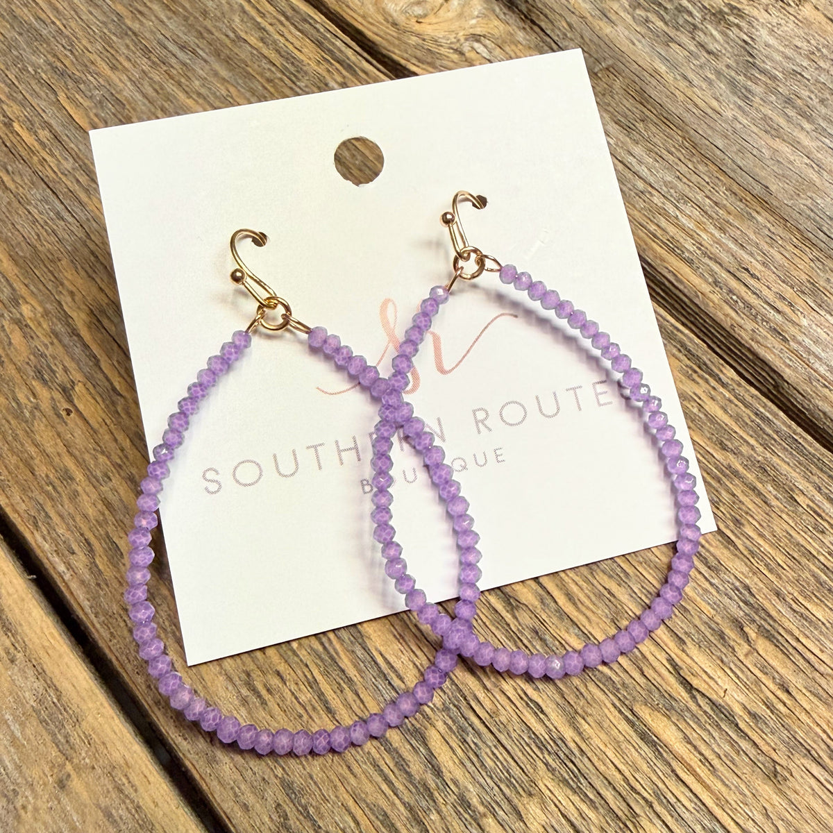 Teardrop Beaded Earrings | Purple