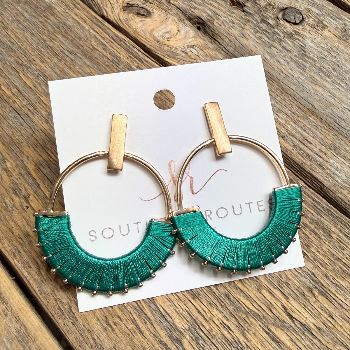 Modern Thread Wrap Earrings | Green