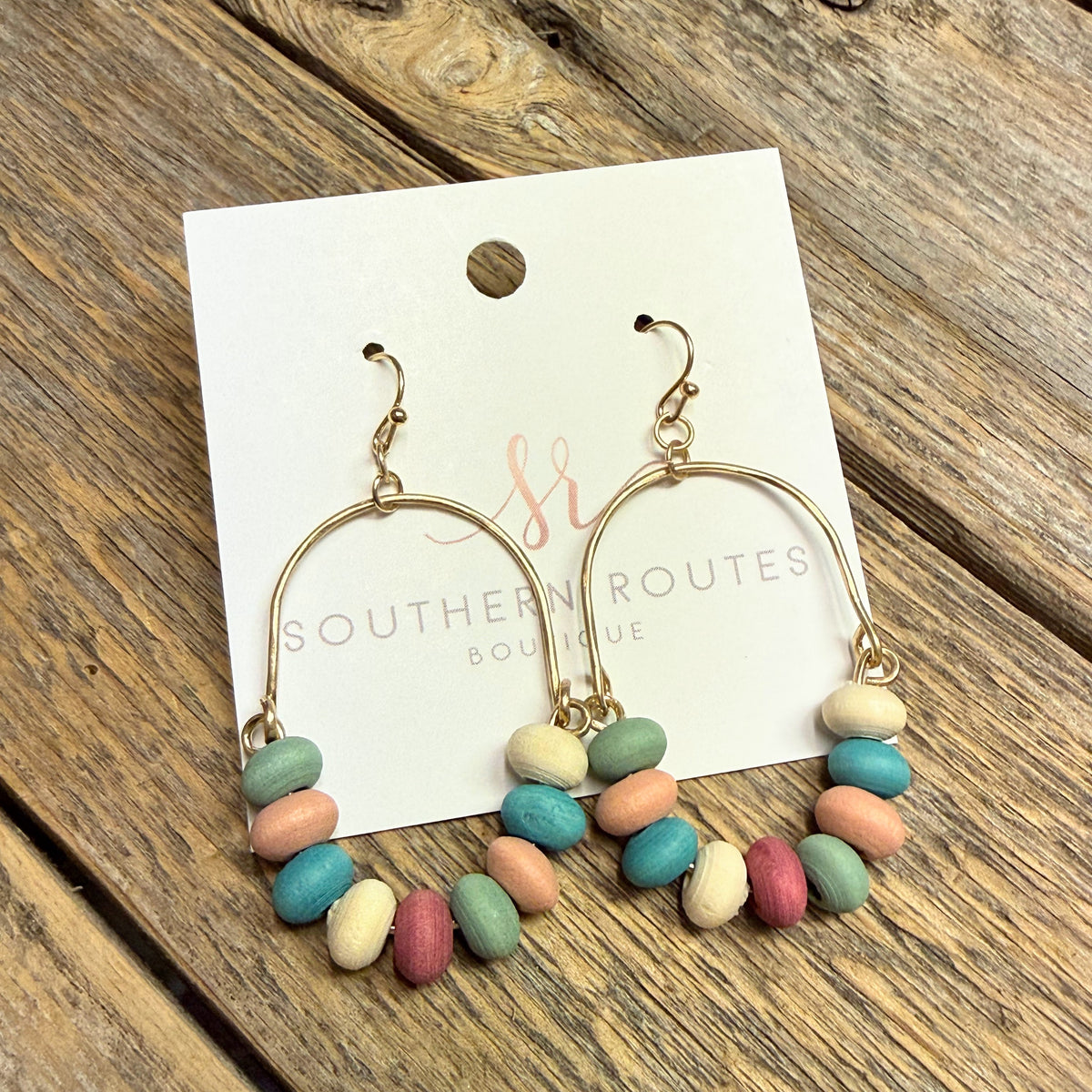 Wood Beaded Oblong Earrings | Multi