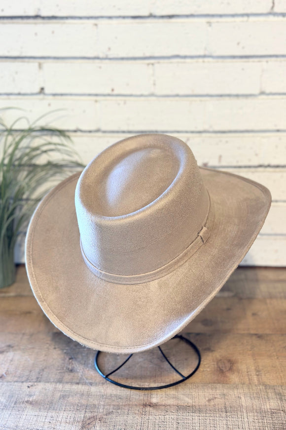Vegan Suede Gambler Cowboy Hat | Taupe