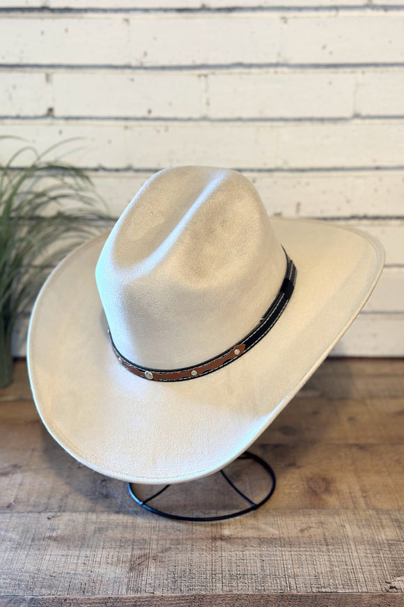 Vegan Suede Western Cowboy Hat | Ivory