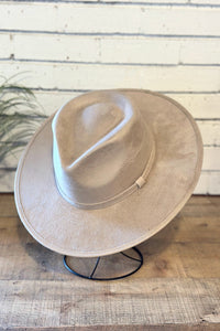 Vegan Suede Tear Drop Flat Brim Rancher Hat | Taupe